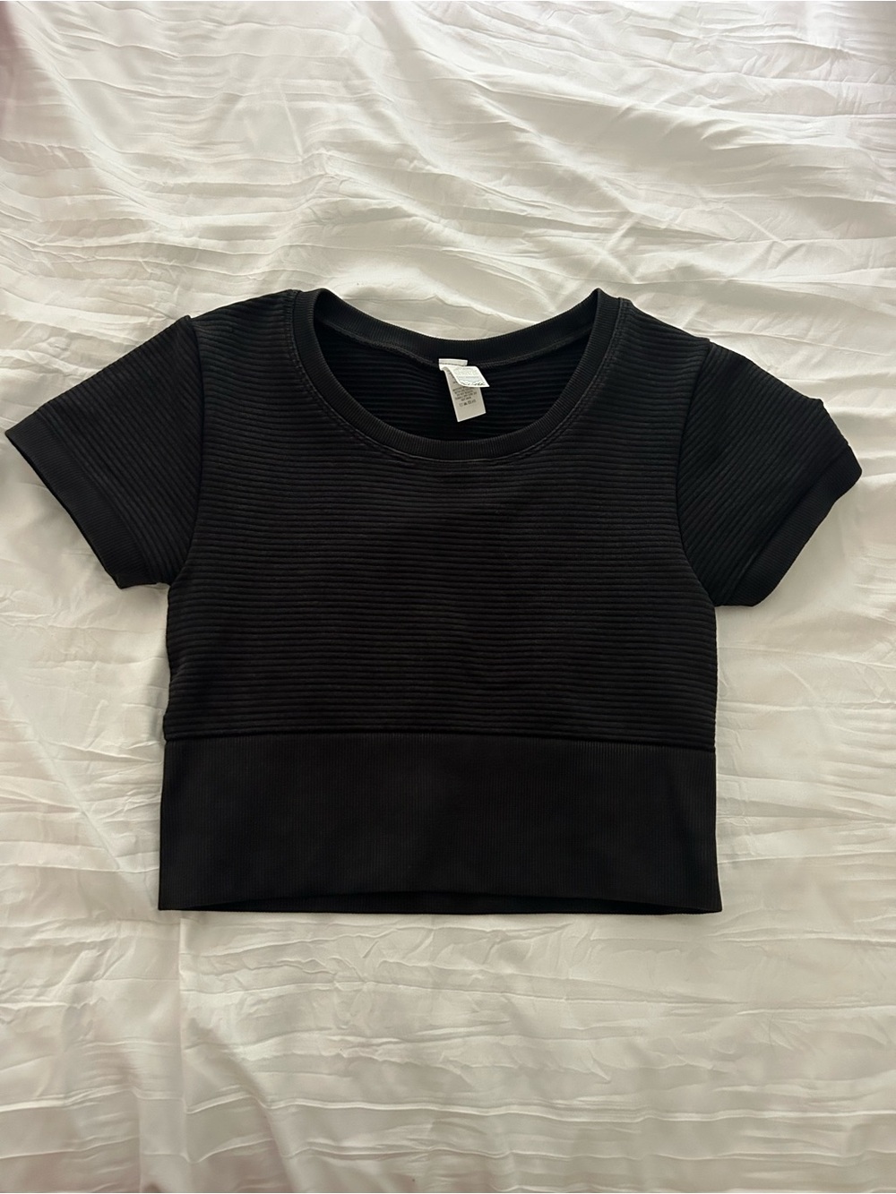 aerie Black Ribbed Short Sleeve Crop Top